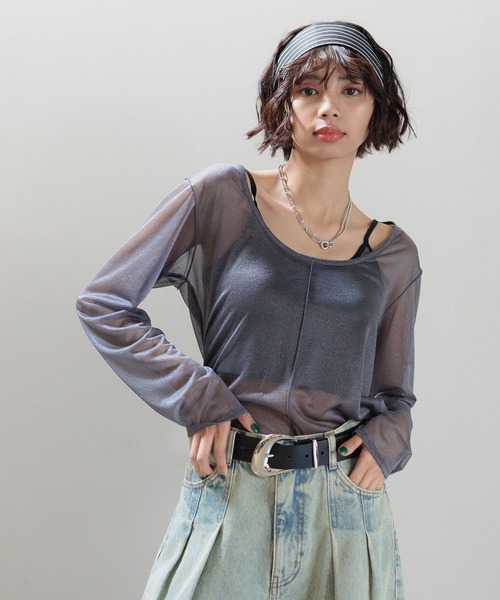 PAGEBOY(ページボーイ)の「【前後着用可能】シアーカット2WAYロングスリーブ(Tシャツ/カットソー・レディース・オフホワイト/グレー/ブルー/ブラック・FREE)」の8枚目の写真