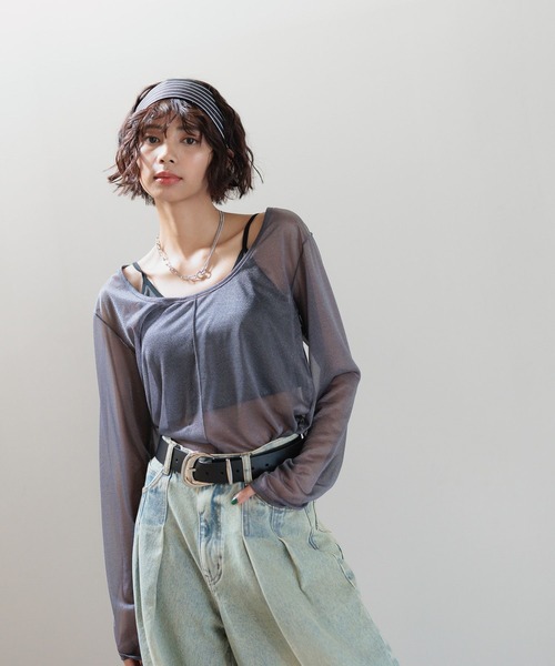 PAGEBOY(ページボーイ)の「【前後着用可能】シアーカット2WAYロングスリーブ(Tシャツ/カットソー・レディース・オフホワイト/グレー/ブルー/ブラック・FREE)」の9枚目の写真