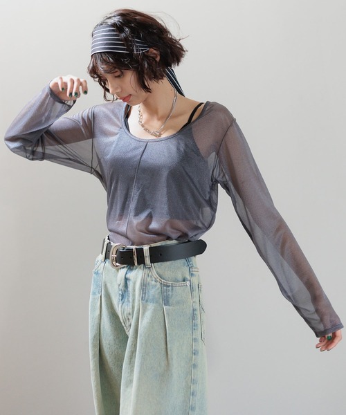 PAGEBOY(ページボーイ)の「【前後着用可能】シアーカット2WAYロングスリーブ(Tシャツ/カットソー・レディース・オフホワイト/グレー/ブルー/ブラック・FREE)」の11枚目の写真