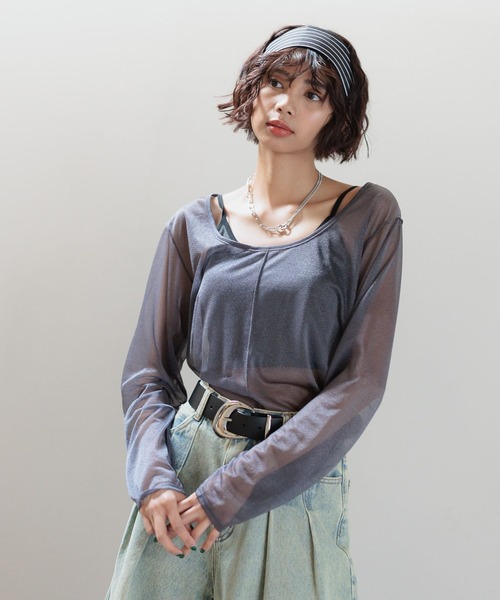 PAGEBOY(ページボーイ)の「【前後着用可能】シアーカット2WAYロングスリーブ(Tシャツ/カットソー・レディース・オフホワイト/グレー/ブルー/ブラック・FREE)」の12枚目の写真