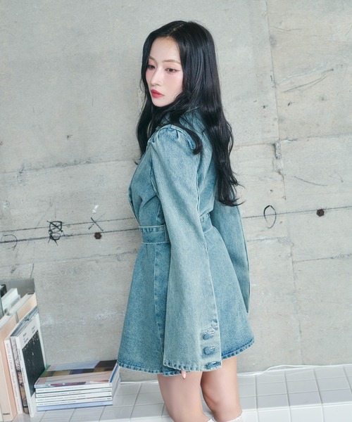 ANDGEEBEE（アンジービー）の「デニムジャケットタックワンピ（ワンピース・レディース・ブラック/インディゴブルー・FREE）」の5枚目の写真