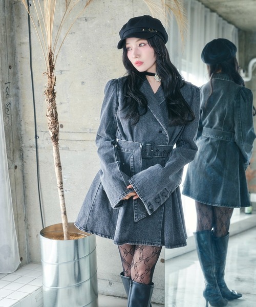 ANDGEEBEE（アンジービー）の「デニムジャケットタックワンピ（ワンピース・レディース・ブラック/インディゴブルー・FREE）」の22枚目の写真