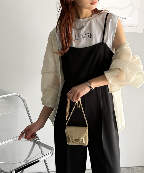 classicalelf（クラシカルエルフ）の「【2点セット】軽やかに、品よく。1セットで叶うレイヤード美！ストレッチキャミサロペ＆シアー半袖ブラウス（サロペット/オーバーオール・レディース・ブラック/チャコール・LARGE/SMALL/MEDIUM/X-LARGE）」の22枚目の写真