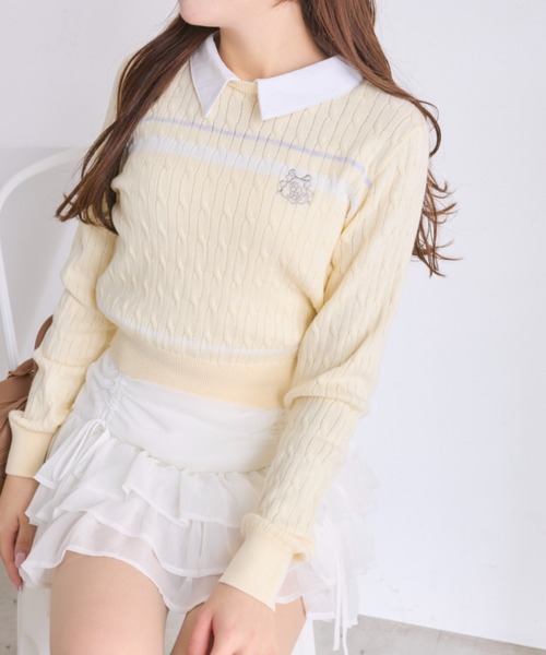 OLIVE des OLIVE（オリーブデオリーブ）の「カラーブロッキングニット（ニット/セーター・レディース・ネイビー/イエロー/レッド/オフホワイト・FREE）」の4枚目の写真