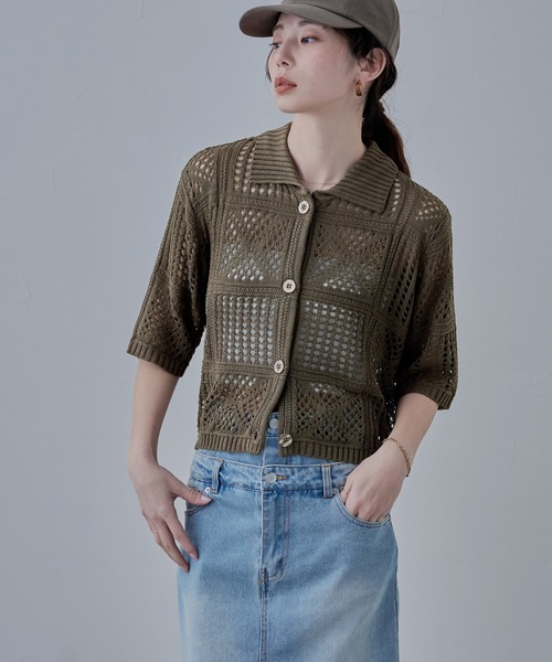 クロシェニットショートシャツ（Tシャツ/カットソー）｜etoll