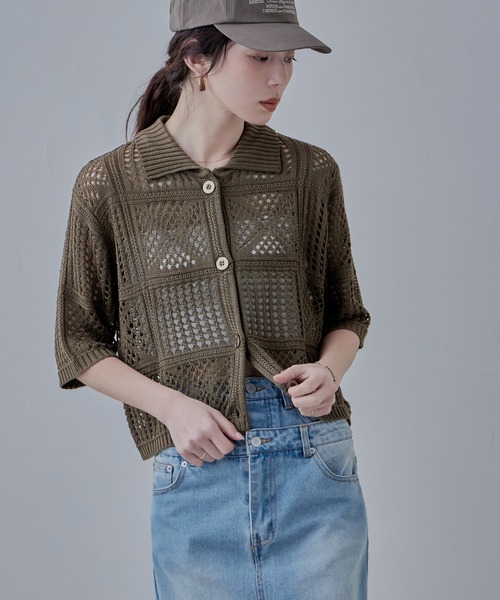 クロシェニットショートシャツ（Tシャツ/カットソー）｜etoll
