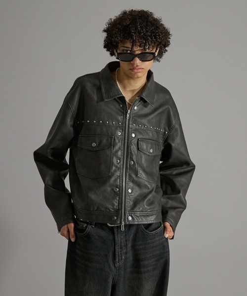 アンダーカバー ザ グレイテスト 花柄 プリントスタッズ レザー ジャケット セール】Studs Design Tracker Jacket/スタッズデザイントラッカー