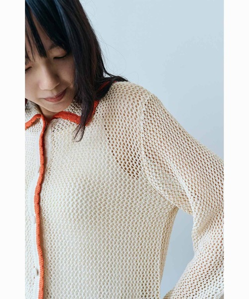MEDE19F（メデジュウキュウ）の「ＭＥＤＥ１９Ｆ　配色遣いのニットシャツ（カーディガン/ボレロ・レディース・ベージュ/ブラウン・LL/M/L）」の10枚目の写真
