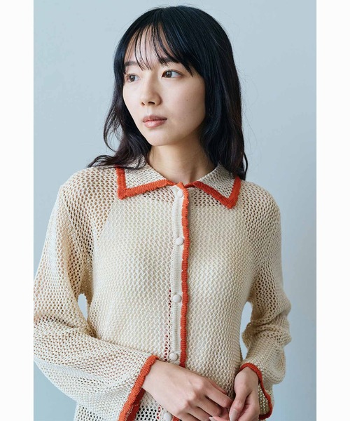 MEDE19F（メデジュウキュウ）の「ＭＥＤＥ１９Ｆ　配色遣いのニットシャツ（カーディガン/ボレロ・レディース・ベージュ/ブラウン・LL/M/L）」の12枚目の写真