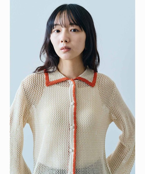 MEDE19F（メデジュウキュウ）の「ＭＥＤＥ１９Ｆ　配色遣いのニットシャツ（カーディガン/ボレロ・レディース・ベージュ/ブラウン・LL/M/L）」の11枚目の写真