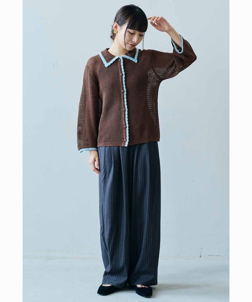 MEDE19F（メデジュウキュウ）の「ＭＥＤＥ１９Ｆ　配色遣いのニットシャツ（カーディガン/ボレロ・レディース・ベージュ/ブラウン・LL/M/L）」の5枚目の写真