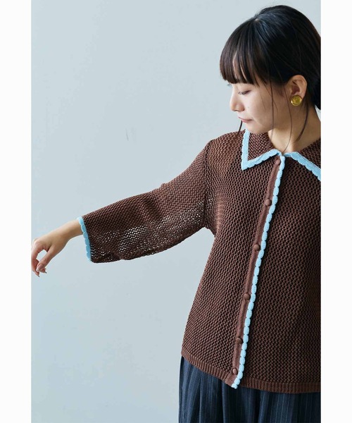 MEDE19F（メデジュウキュウ）の「ＭＥＤＥ１９Ｆ　配色遣いのニットシャツ（カーディガン/ボレロ・レディース・ベージュ/ブラウン・LL/M/L）」の13枚目の写真