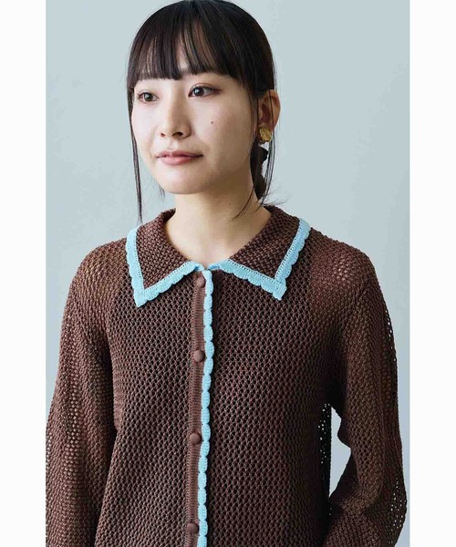 MEDE19F（メデジュウキュウ）の「ＭＥＤＥ１９Ｆ　配色遣いのニットシャツ（カーディガン/ボレロ・レディース・ベージュ/ブラウン・LL/M/L）」の14枚目の写真