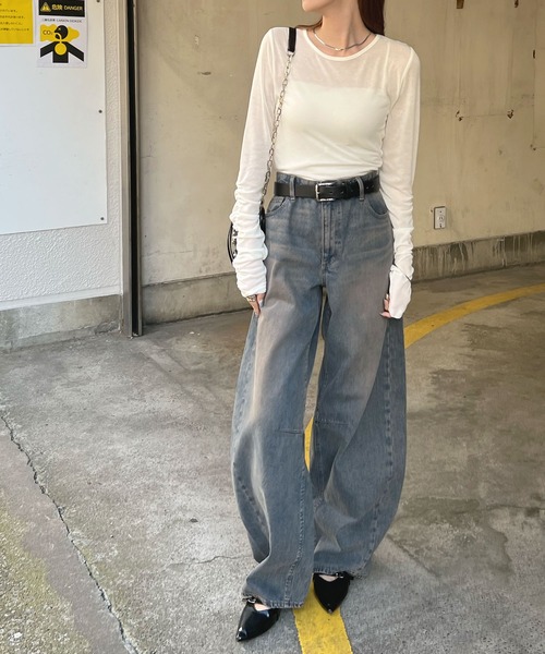 Futier land(フューティアランド)の「袖シャーリングシアートップス(Tシャツ/カットソー・レディース・アイボリー/チャコールグレー/ブラック・MEDIUM)」の11枚目の写真