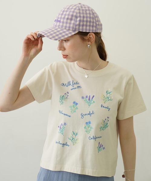 MILKFED.(ミルクフェド)の「FLOWER PRINT AND EMBROIDERY COMPACT S/S TEE(Tシャツ/カットソー・レディース・チャコール/ライトパープル/オフホワイト・M/S)」の12枚目の写真