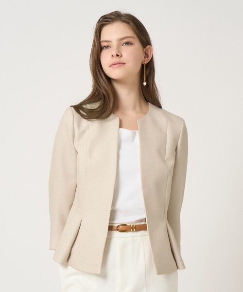 ANAYI(アナイ)の「【セットアップ対応商品】バスケットツイードペプラム ジャケット(ノーカラージャケット・レディース・ホワイト/ベージュ/ネイビー・34/36/38)」の2枚目の写真