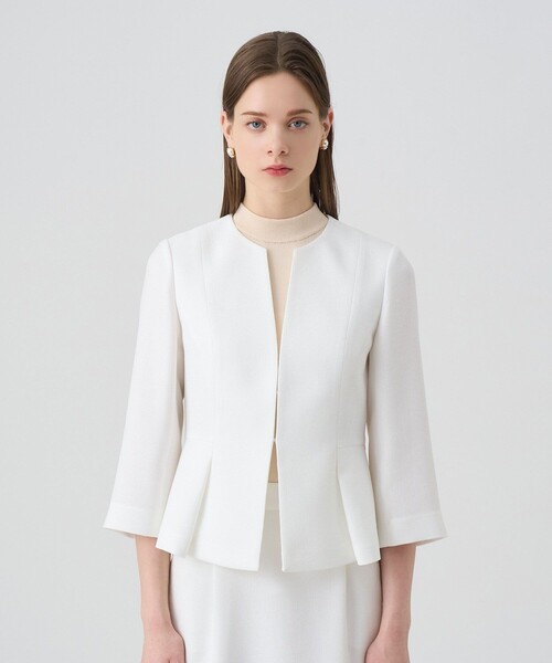 ANAYI(アナイ)の「【セットアップ対応商品】バスケットツイードペプラム ジャケット(ノーカラージャケット・レディース・ホワイト/ベージュ/ネイビー・34/36/38)」の15枚目の写真