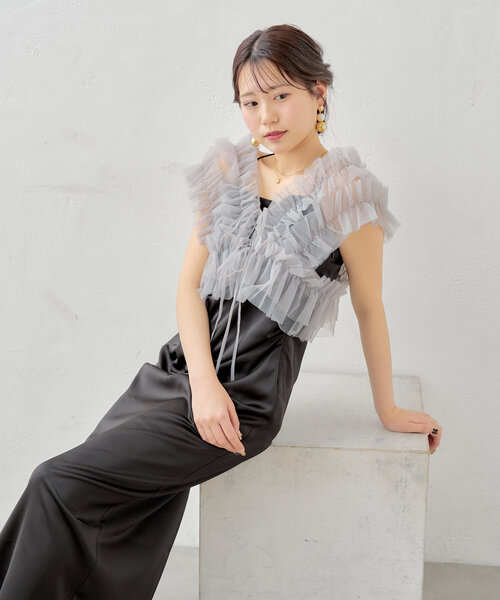 Chico チュールベスト+キャミワンピースセット SALON by Chico】チュールベスト+キャミワンピースセット