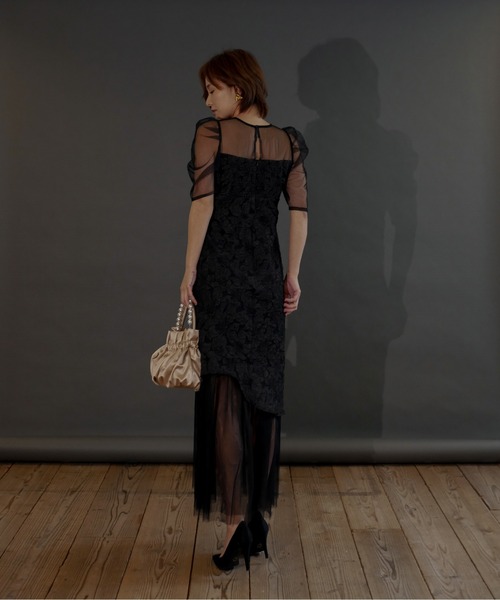 My shawty（ﾏｲｼｬｳﾃｨｰ）の「jaqurd docking dress（ドレス・レディース・ベージュ/ブラック/レッド・MEDIUM/SMALL）」の5枚目の写真