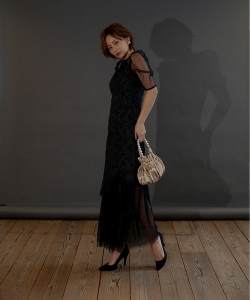 My shawty（ﾏｲｼｬｳﾃｨｰ）の「jaqurd docking dress（ドレス・レディース・ベージュ/ブラック/レッド・MEDIUM/SMALL）」の6枚目の写真