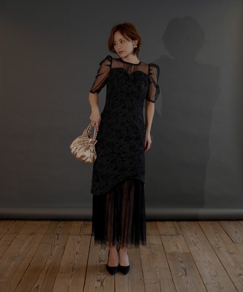 My shawty（ﾏｲｼｬｳﾃｨｰ）の「jaqurd docking dress（ドレス・レディース・ベージュ/ブラック/レッド・MEDIUM/SMALL）」の7枚目の写真