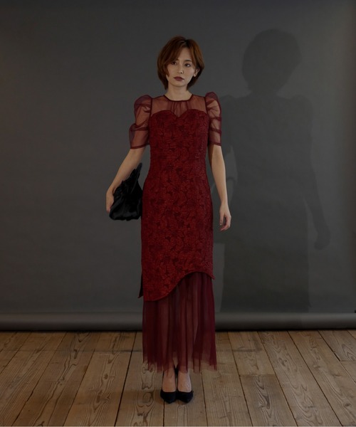 My shawty（ﾏｲｼｬｳﾃｨｰ）の「jaqurd docking dress（ドレス・レディース・ベージュ/ブラック/レッド・MEDIUM/SMALL）」の12枚目の写真