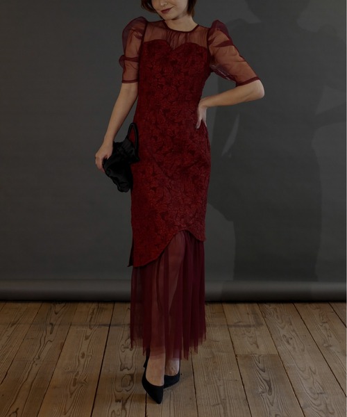 My shawty（ﾏｲｼｬｳﾃｨｰ）の「jaqurd docking dress（ドレス・レディース・ベージュ/ブラック/レッド・MEDIUM/SMALL）」の14枚目の写真