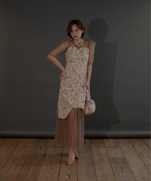 My shawty（ﾏｲｼｬｳﾃｨｰ）の「jaqurd docking dress（ドレス・レディース・ベージュ/ブラック/レッド・MEDIUM/SMALL）」の15枚目の写真