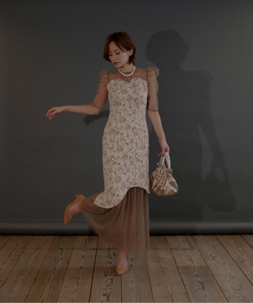 My shawty（ﾏｲｼｬｳﾃｨｰ）の「jaqurd docking dress（ドレス・レディース・ベージュ/ブラック/レッド・MEDIUM/SMALL）」の16枚目の写真