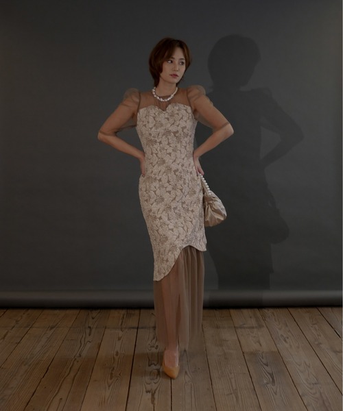 My shawty（ﾏｲｼｬｳﾃｨｰ）の「jaqurd docking dress（ドレス・レディース・ベージュ/ブラック/レッド・MEDIUM/SMALL）」の17枚目の写真