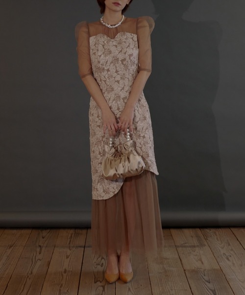 My shawty（ﾏｲｼｬｳﾃｨｰ）の「jaqurd docking dress（ドレス・レディース・ベージュ/ブラック/レッド・MEDIUM/SMALL）」の18枚目の写真
