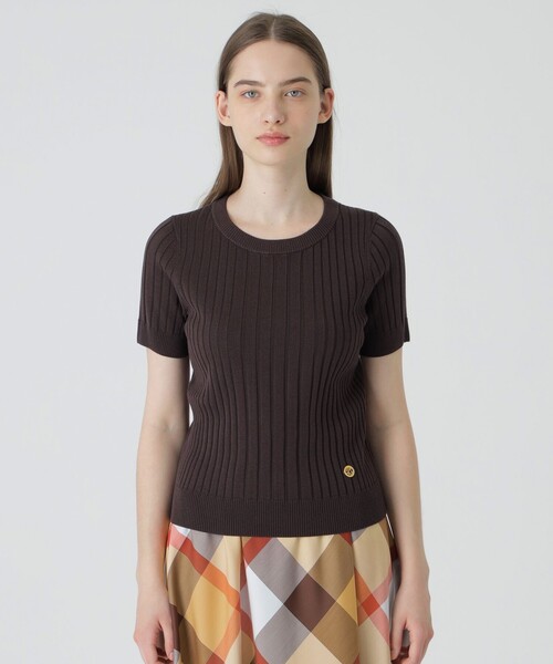 BLUE LABEL CRESTBRIDGE（ブルーレーベルクレストブリッジ）の「アセテートコットンランダムリブニット（Tシャツ/カットソー・レディース・ブラック/オレンジ/ホワイト/ブラウン・38）」の4枚目の写真