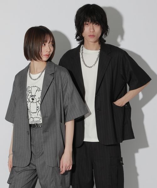 UNISEX/SETUP対応】セットアップ半袖ジャケット（テーラード