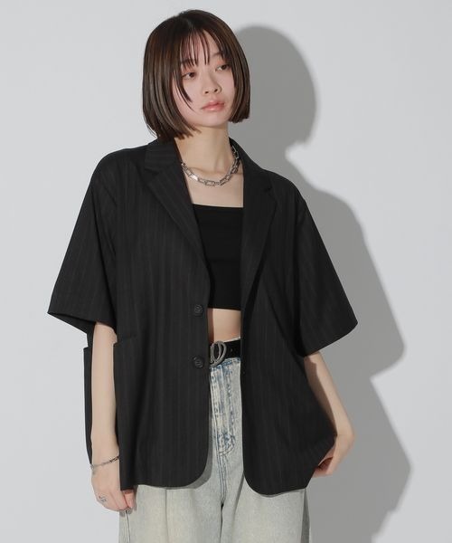 Anui（アニュイ）の「【UNISEX/SETUP対応】セットアップ半袖ジャケット（テーラードジャケット・レディース・ブラック/グレー・MEDIUM）」の19枚目の写真