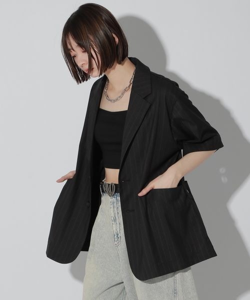 Anui（アニュイ）の「【UNISEX/SETUP対応】セットアップ半袖ジャケット（テーラードジャケット・レディース・ブラック/グレー・MEDIUM）」の20枚目の写真