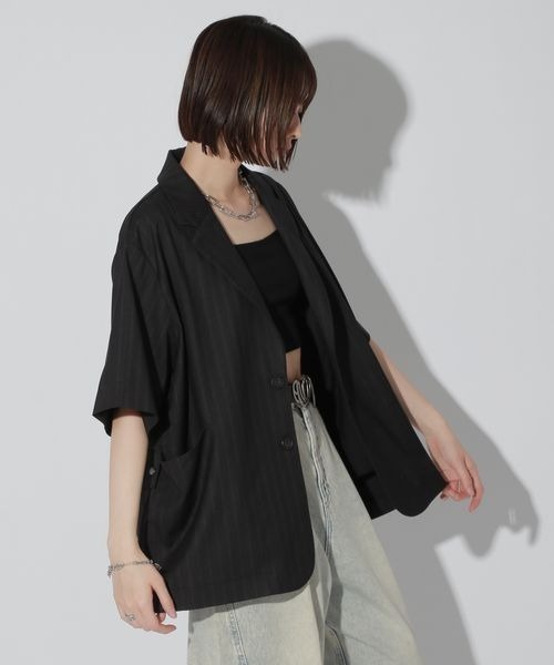 Anui（アニュイ）の「【UNISEX/SETUP対応】セットアップ半袖ジャケット（テーラードジャケット・レディース・ブラック/グレー・MEDIUM）」の22枚目の写真