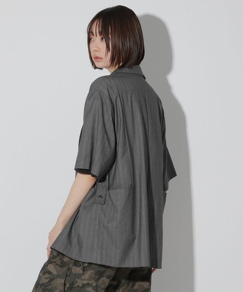 Anui（アニュイ）の「【UNISEX/SETUP対応】セットアップ半袖ジャケット（テーラードジャケット・レディース・ブラック/グレー・MEDIUM）」の8枚目の写真