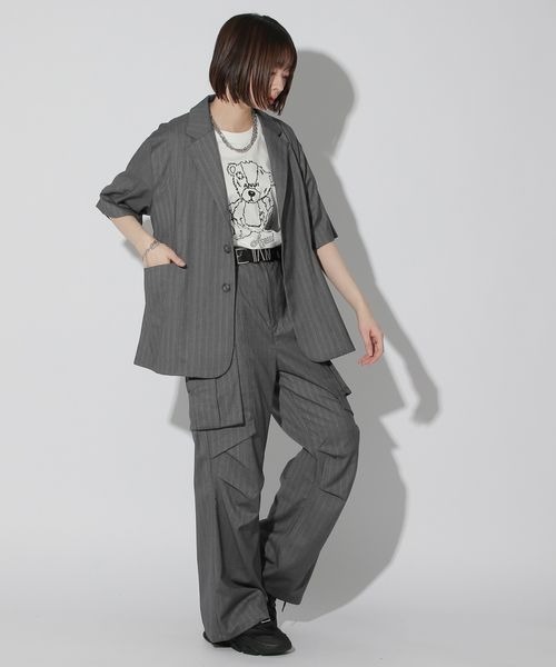 Anui（アニュイ）の「【UNISEX/SETUP対応】セットアップ半袖ジャケット（テーラードジャケット・レディース・ブラック/グレー・MEDIUM）」の14枚目の写真
