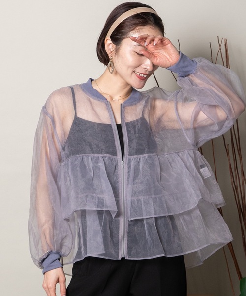 lodie(ロディ)の「ラッフルフリル オーガンジーシアーブルソン(シャツ/ブラウス・レディース・ブラック/オフホワイト/グレー・FREE)」の1枚目の写真