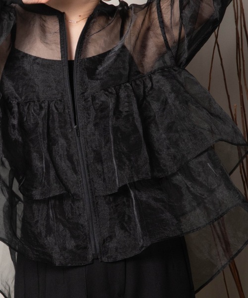 lodie(ロディ)の「ラッフルフリル オーガンジーシアーブルソン(シャツ/ブラウス・レディース・ブラック/オフホワイト/グレー・FREE)」の11枚目の写真