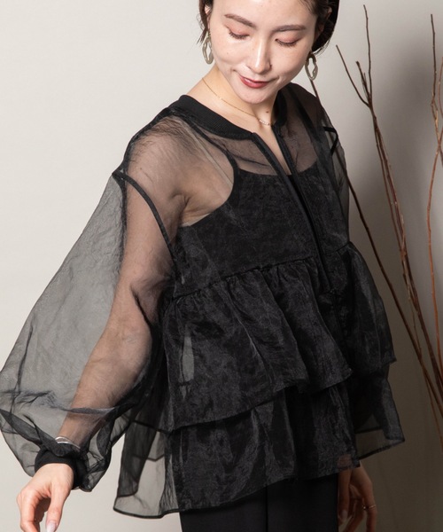lodie(ロディ)の「ラッフルフリル オーガンジーシアーブルソン(シャツ/ブラウス・レディース・ブラック/オフホワイト/グレー・FREE)」の19枚目の写真