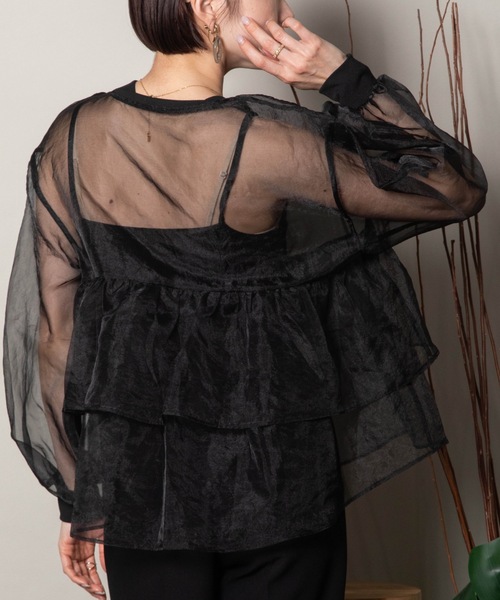 lodie(ロディ)の「ラッフルフリル オーガンジーシアーブルソン(シャツ/ブラウス・レディース・ブラック/オフホワイト/グレー・FREE)」の20枚目の写真