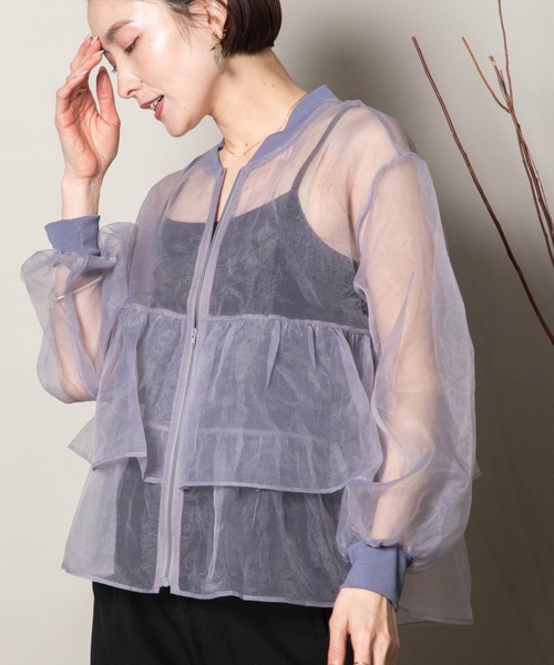 lodie(ロディ)の「ラッフルフリル オーガンジーシアーブルソン(シャツ/ブラウス・レディース・ブラック/オフホワイト/グレー・FREE)」の14枚目の写真