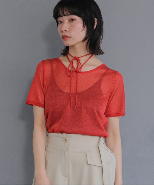 cheriella(シェリエラ)の「【cheriella】ネックデザインラメトップス NECK DESIGN LAME TOPS(Tシャツ/カットソー・レディース・レッド/チャコールグレー/ブラック/グレイッシュベージュ・M)」の21枚目の写真