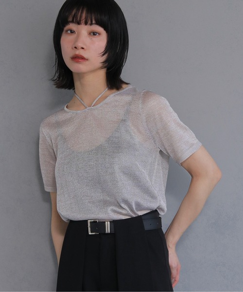 cheriella(シェリエラ)の「【cheriella】ネックデザインラメトップス NECK DESIGN LAME TOPS(Tシャツ/カットソー・レディース・レッド/チャコールグレー/ブラック/グレイッシュベージュ・M)」の15枚目の写真