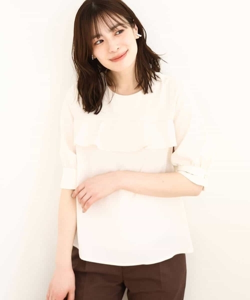 フロントフリルデザインブラウス/洗える/WEB限定サイズあり