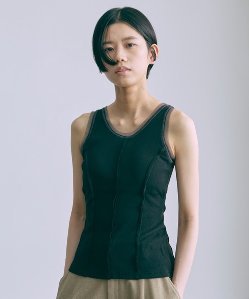 EN NEUME(エンノイム)の「Tulle Piping Tank Top(タンクトップ・レディース・ブラック/オフホワイト/ベージュ・FREE)」の3枚目の写真
