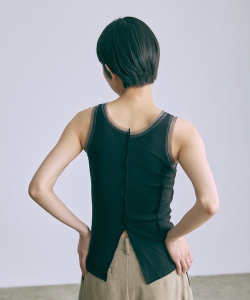 EN NEUME(エンノイム)の「Tulle Piping Tank Top(タンクトップ・レディース・ブラック/オフホワイト/ベージュ・FREE)」の9枚目の写真