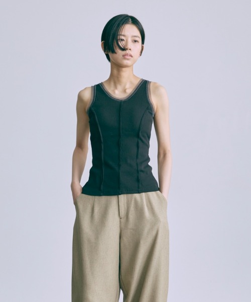EN NEUME(エンノイム)の「Tulle Piping Tank Top(タンクトップ・レディース・ブラック/オフホワイト/ベージュ・FREE)」の11枚目の写真