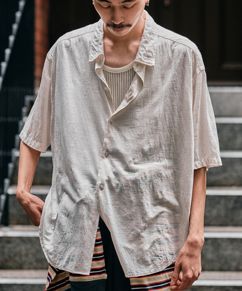 KANEMASA PHIL シャツ　L ブラック　ラミー100 KANEMASA PHIL.】28G ATMOSPHERE RAMIE L/S SHIRT - BLACK